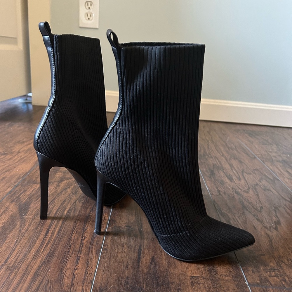 steve madden black stiletto slip on sock booties